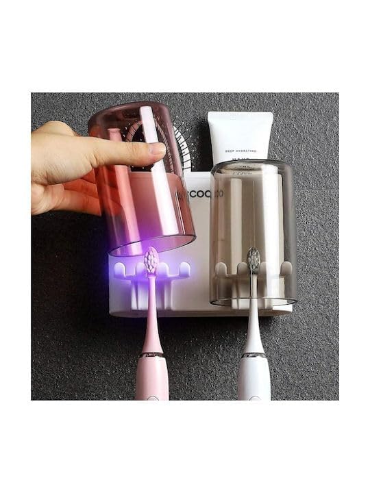 Toothbrush Holder with Adhesive, No-Drill Multi-Slot Organizer for Bathroom – Holds Toothbrushes, Toothpaste, Razor & Cup | Modern Plastic Storage Rack (2 Cup)