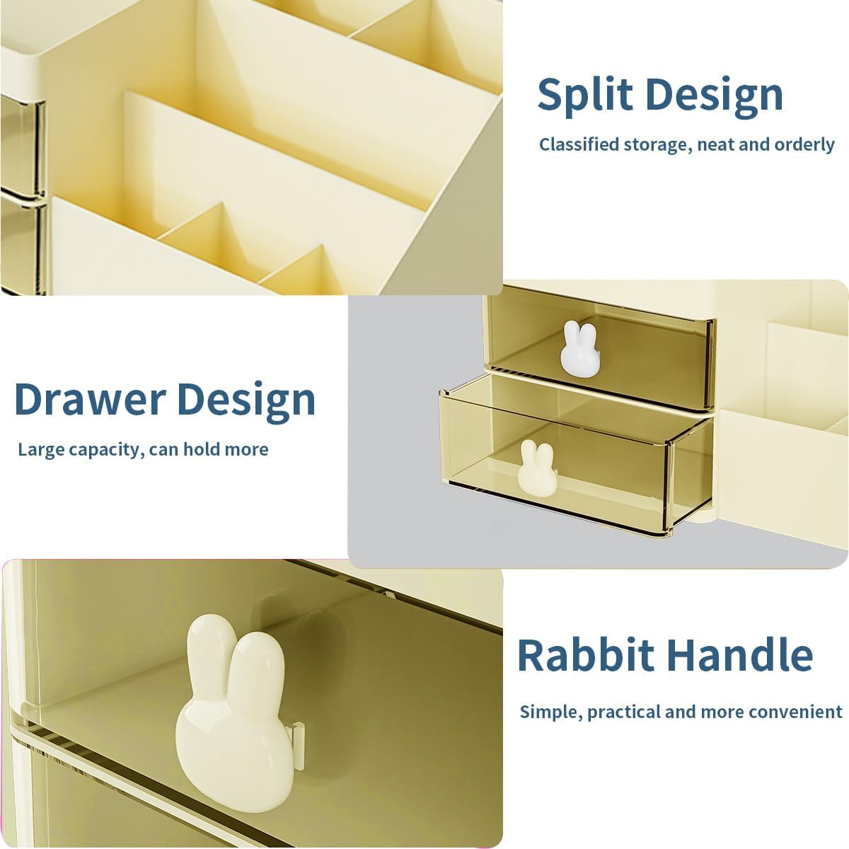 House of Quirk Cosmetics Desk Organiser With Drawer, Multifunctional Desk Organizer, Office Organizer, 4 Plastic Compartments With Drawer, Storage Shelf For Office, School (White)