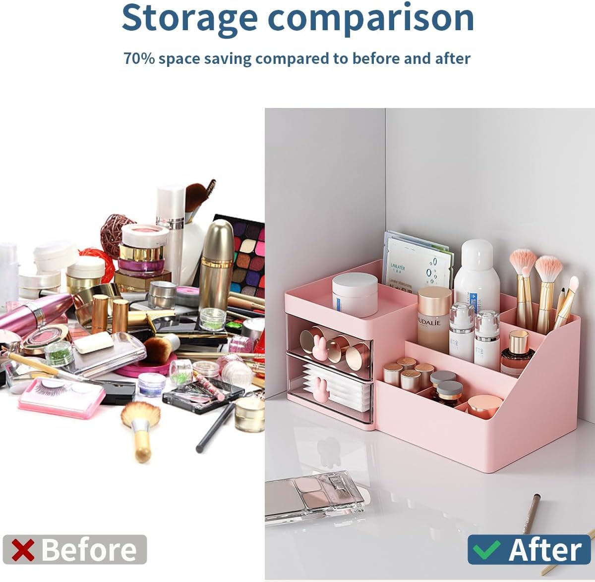 House of Quirk Cosmetics Desk Organiser With Drawer, Multifunctional Desk Organizer, Office Organizer, 4 Plastic Compartments With Drawer, Storage Shelf For Office, School (White)