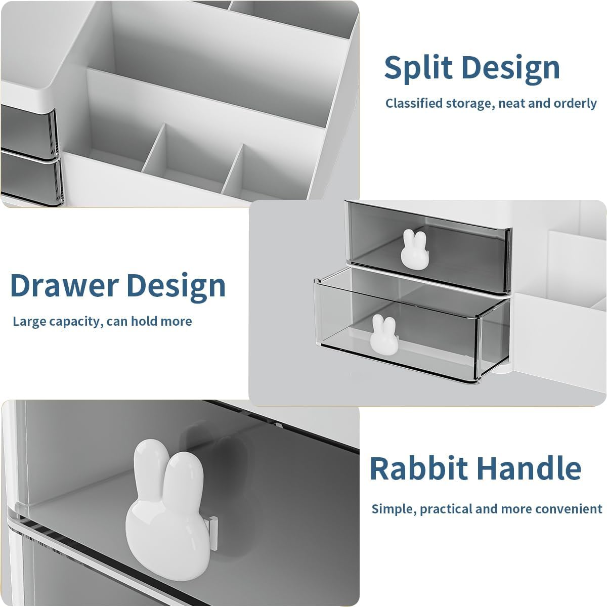 House of Quirk Cosmetics Desk Organiser With Drawer, Multifunctional Desk Organizer, Office Organizer, 4 Plastic Compartments With Drawer, Storage Shelf For Office, School (White)