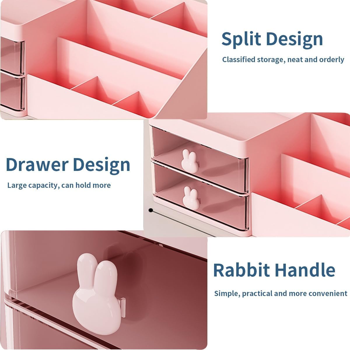 House of Quirk Cosmetics Desk Organiser With Drawer, Multifunctional Desk Organizer, Office Organizer, 4 Plastic Compartments With Drawer, Storage Shelf For Office, School (White)