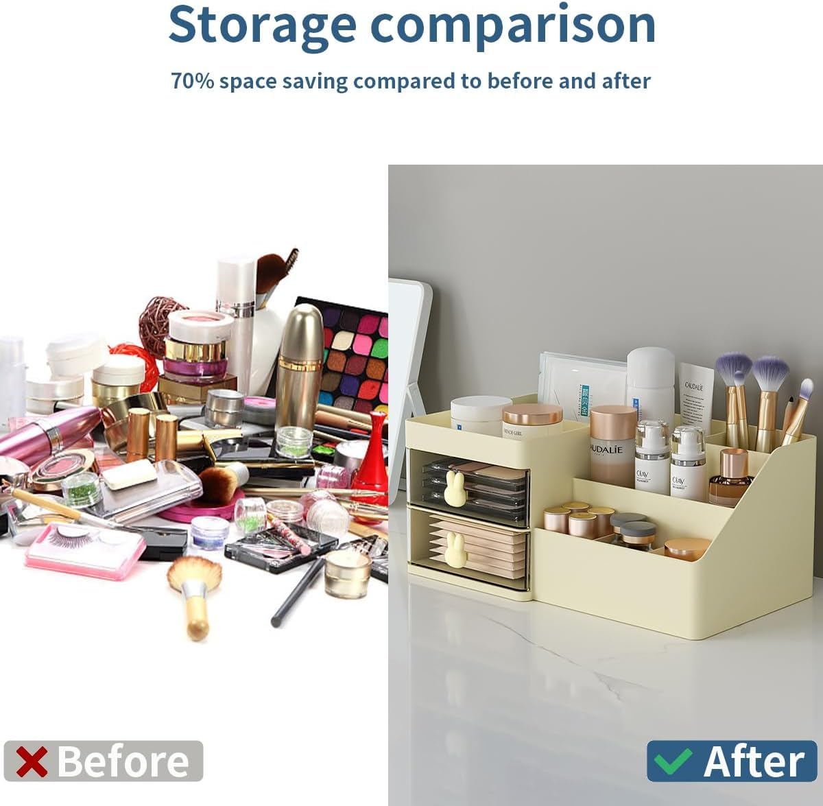 House of Quirk Cosmetics Desk Organiser With Drawer, Multifunctional Desk Organizer, Office Organizer, 4 Plastic Compartments With Drawer, Storage Shelf For Office, School (White)