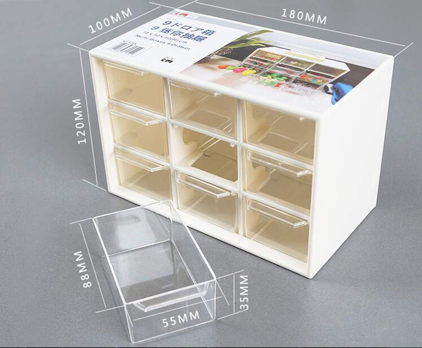 Matiman Enterprise 9 Grid Mini Plastic Multipurpose Drawer Storage Box for Multi Layer Jewelry Food Sundries Organizer Desktop Office Supplies Cabinet, (Multi)